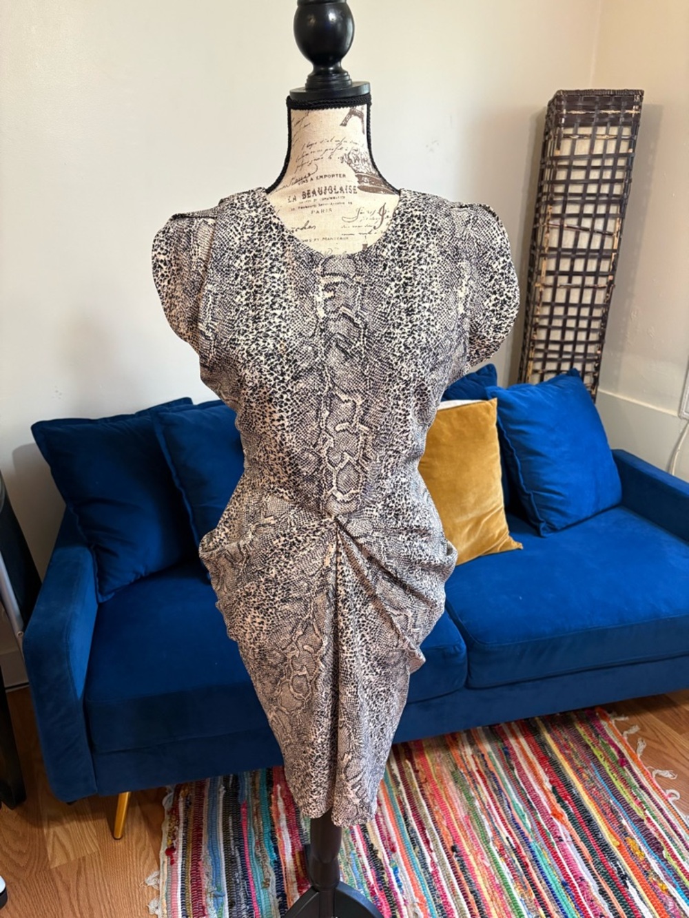 Snake-Print Ruched Sheath Dress by Guess
